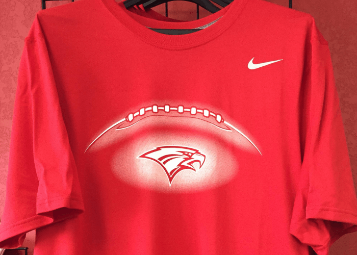 Red football t-shirt.