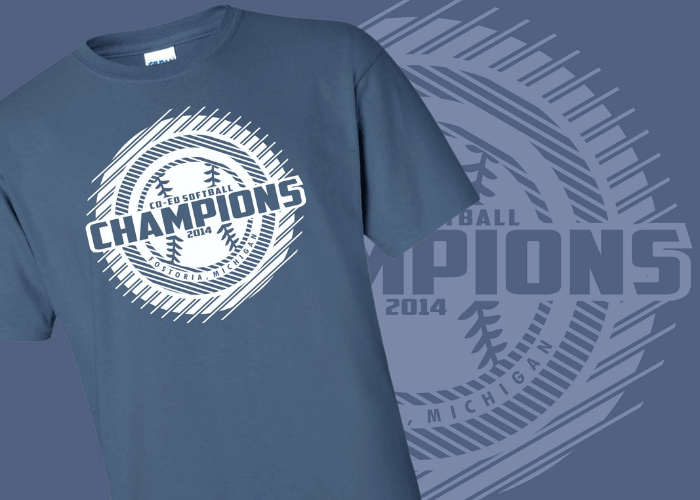 Co-ed softball champions t-shirt.