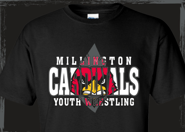 Millington Cardinals Youth Wrestling tee shirt design.